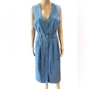 Vintage 80s 90s Bryn Connelly Denim granny cottage Midi Jumper Dress